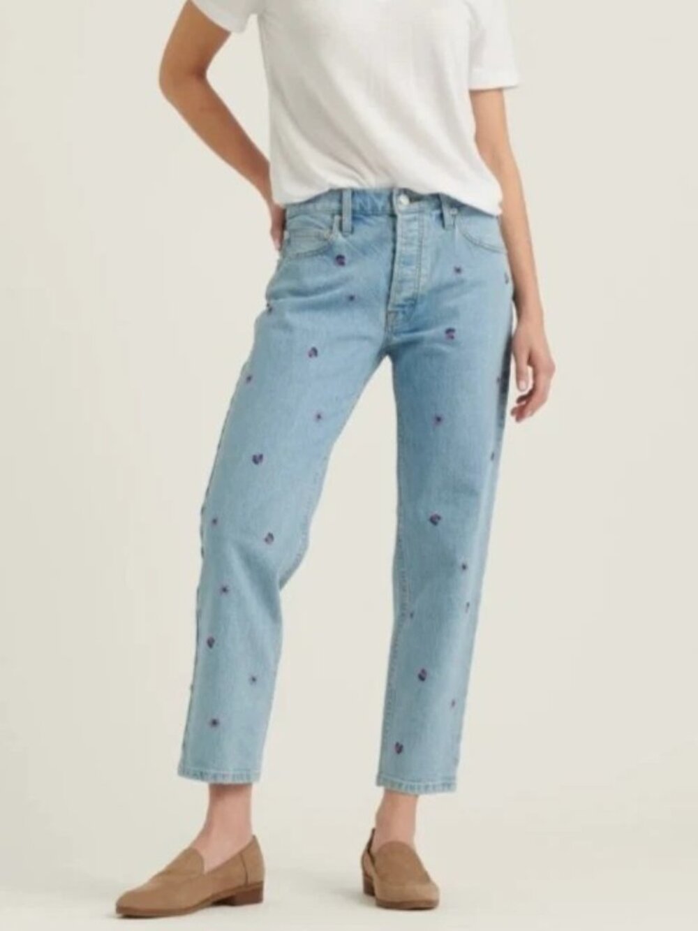 Retro vintage Lucky Brand mid-rise embroidered boyfriend relaxed straight jeans